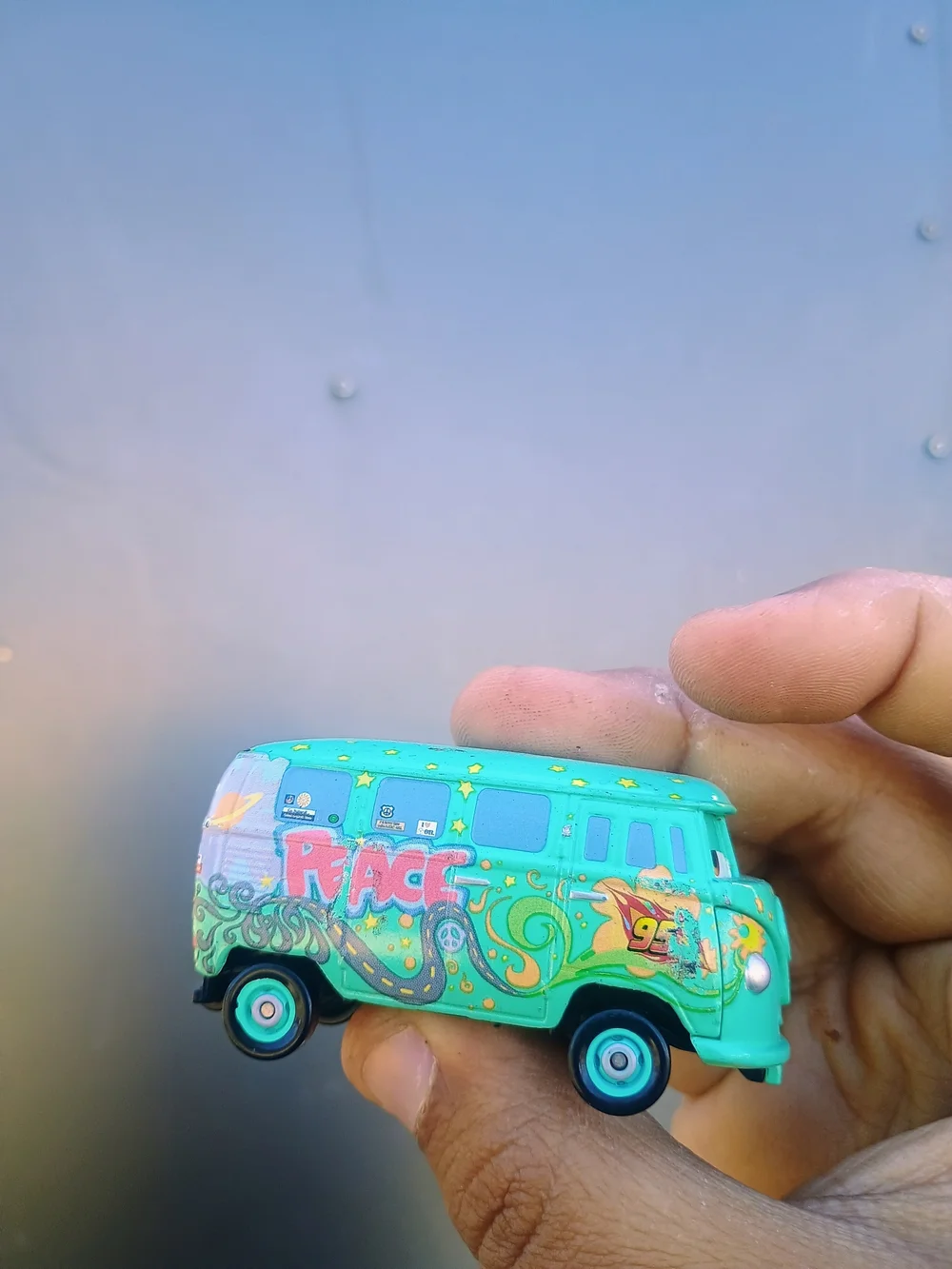 DISNEY PIXAR CARS Race Team FIllmore VW  Volkswagen Bus Green Diecast Mattel Toy